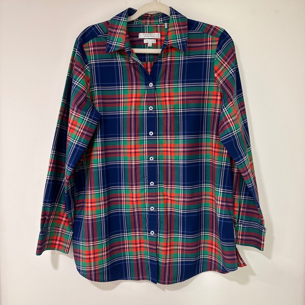 Foxcroft for Appleseeds Shaped Plaid Button Down Women 14 Wrinkle Free | Preppy‎